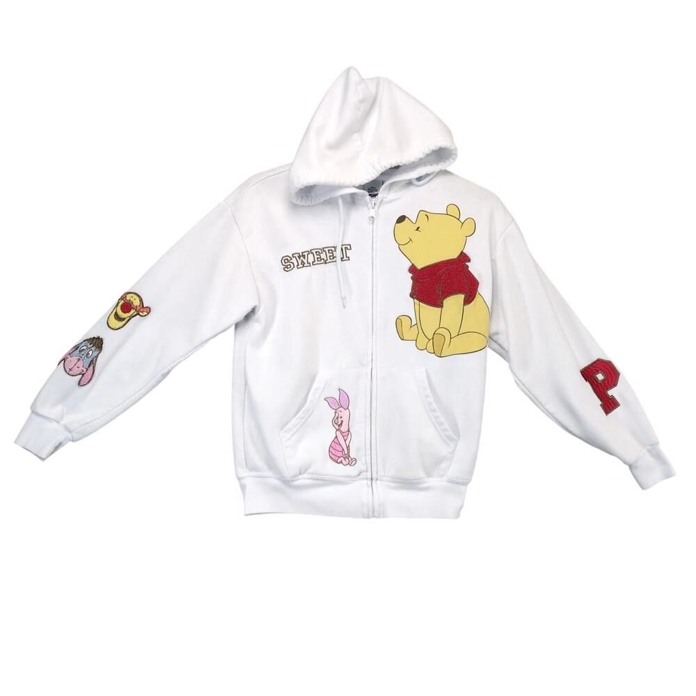 Disney Winnie the Pooh‎ Full Zip Hoodie Jacket Women's XS Embroidered Patches